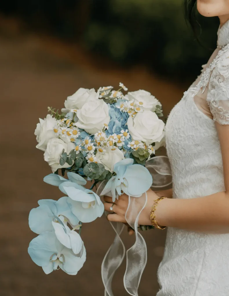 blue hydrangea bridal bouquet 2