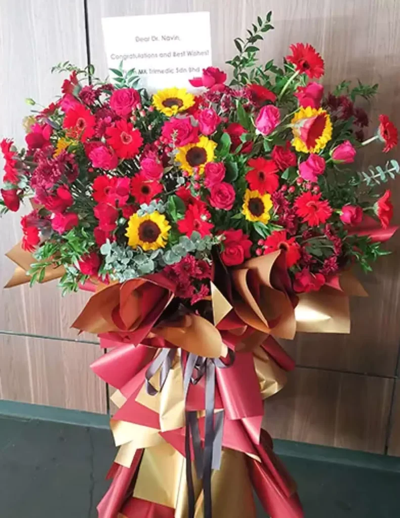 Auspicious Grand Opening Flower Stand with Red and Yellow