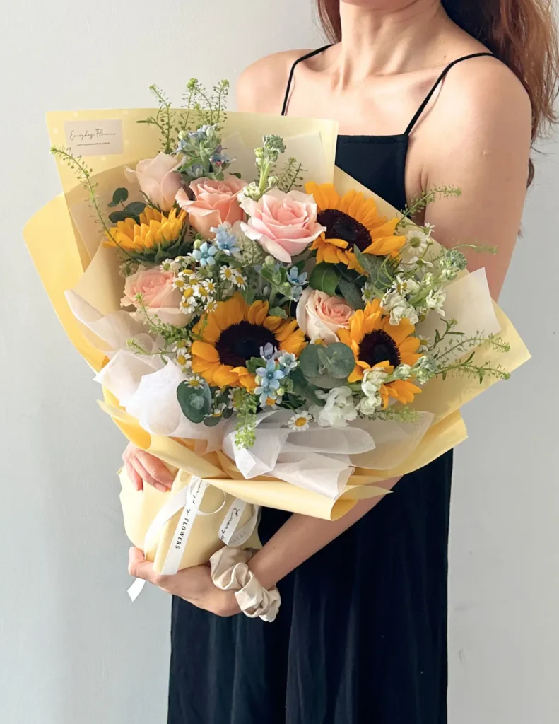 sunflower mixed rose bouquet