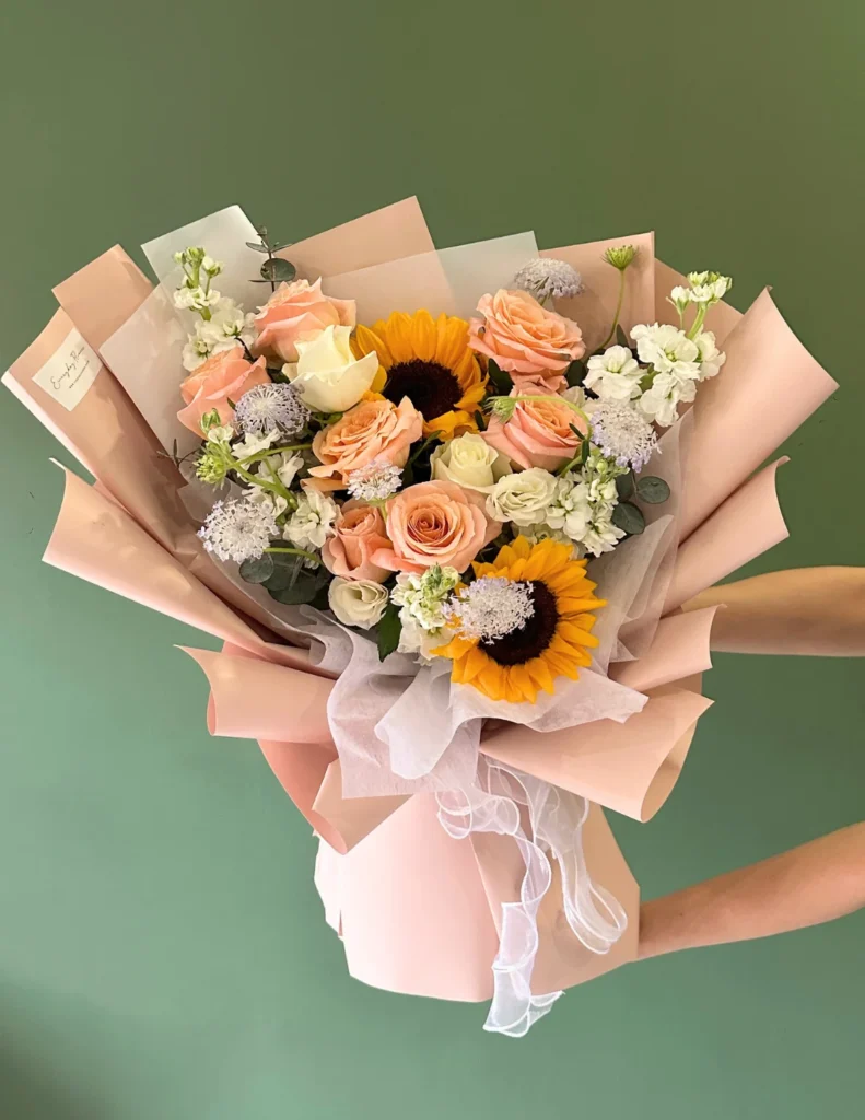 sunflower mixed rose bouquet