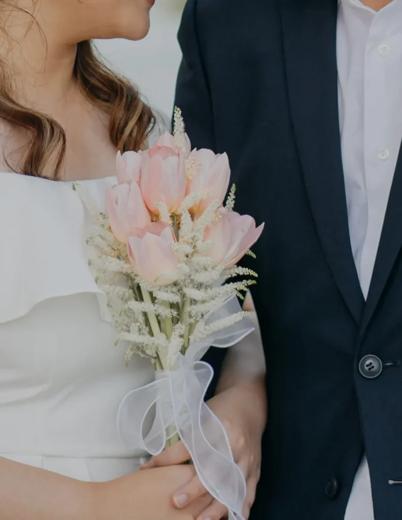 pink tulips bridal bouquet